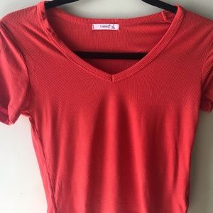Plain Orange V-neck T-shirt